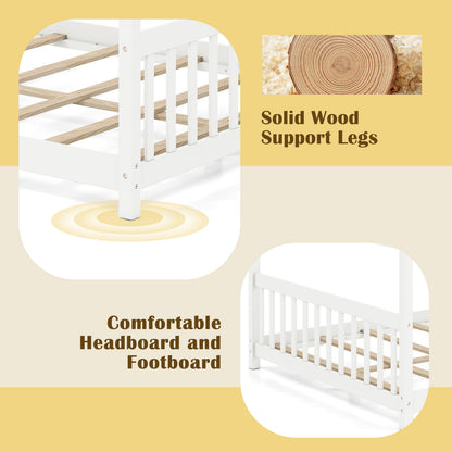 Full Size House Bed, Montessori Floor Bed With Headboard, White Simple Bed Frame at Gallery Canada