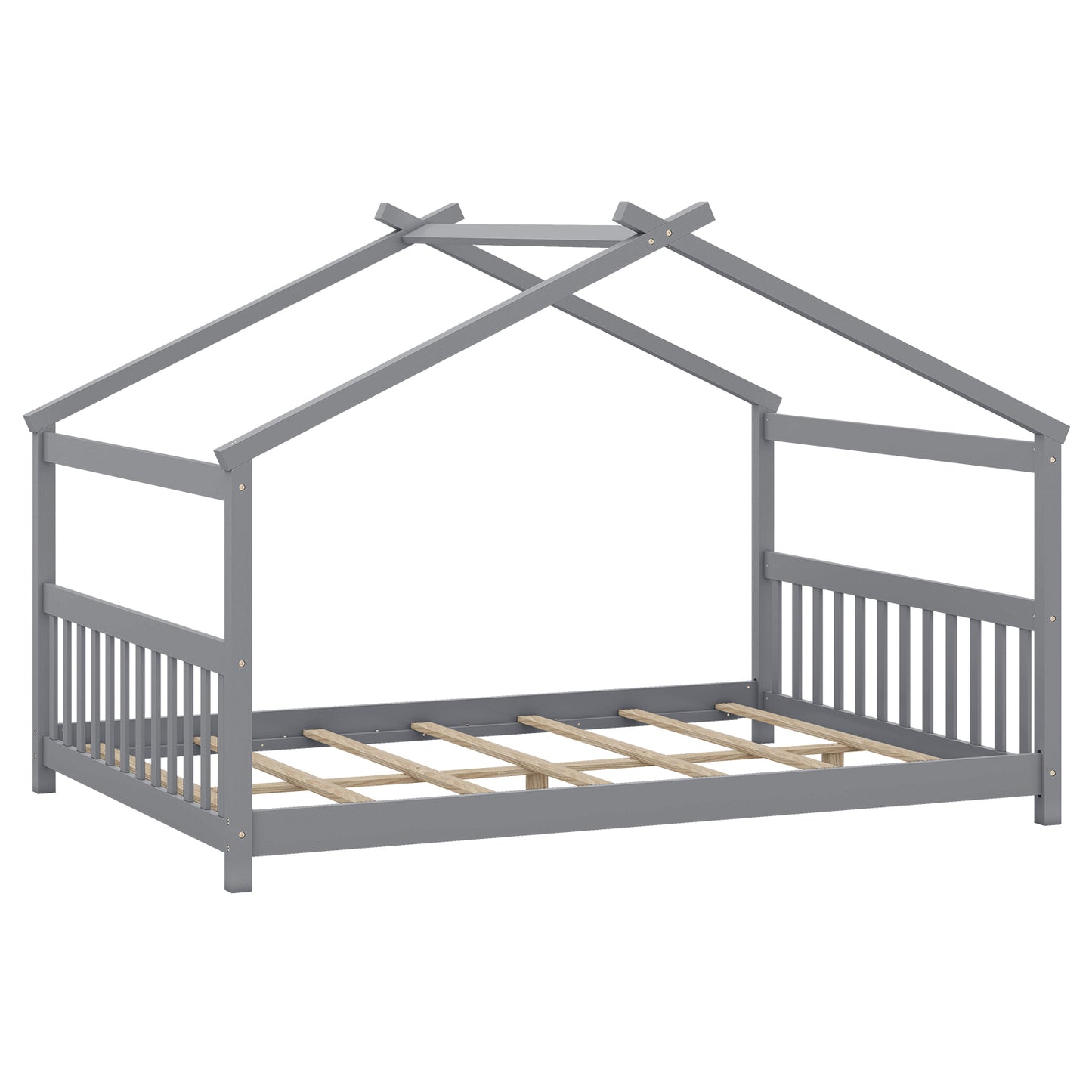 Full Size House Bed Montessori Floor Bed with Headboard, Gray Simple Bed Frame at Gallery Canada