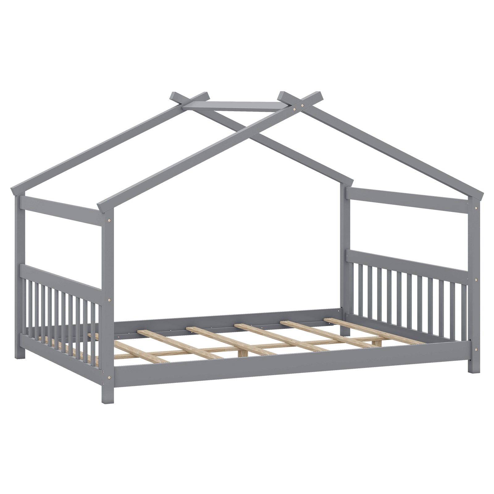 Full Size House Bed Montessori Floor Bed with Headboard, Gray Simple Bed Frame at Gallery Canada