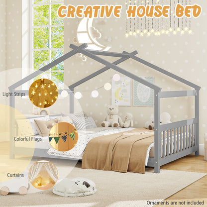 Full Size House Bed Montessori Floor Bed with Headboard, Gray Simple Bed Frame at Gallery Canada