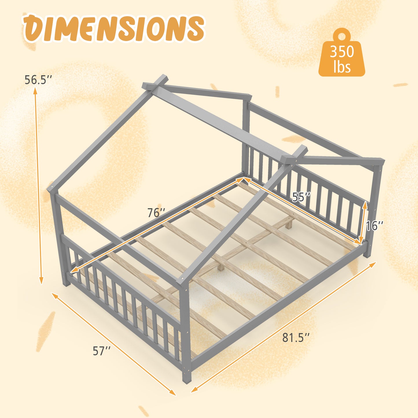 Full Size House Bed Montessori Floor Bed with Headboard, Gray Simple Bed Frame at Gallery Canada