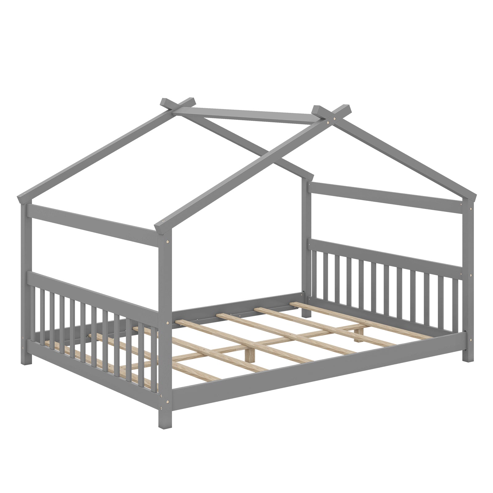 Full Size House Bed With Headboard, Montessori Floor Bed, Gray Simple Bed Frame at Gallery Canada