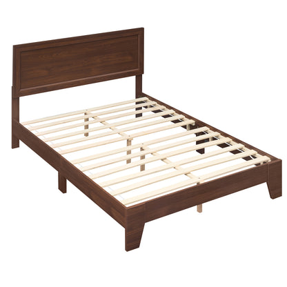 Full Size Modern Bed Frame with Headboard, Walnut