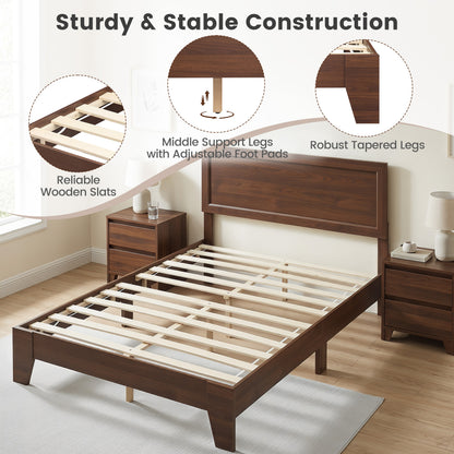 Full Size Modern Bed Frame with Headboard, Walnut