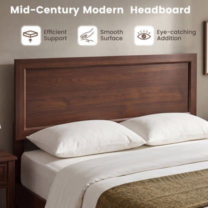 Full Size Modern Bed Frame with Headboard, Walnut