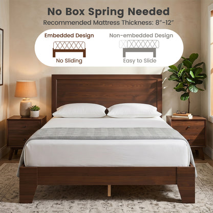 Full Size Modern Bed Frame with Headboard, Walnut