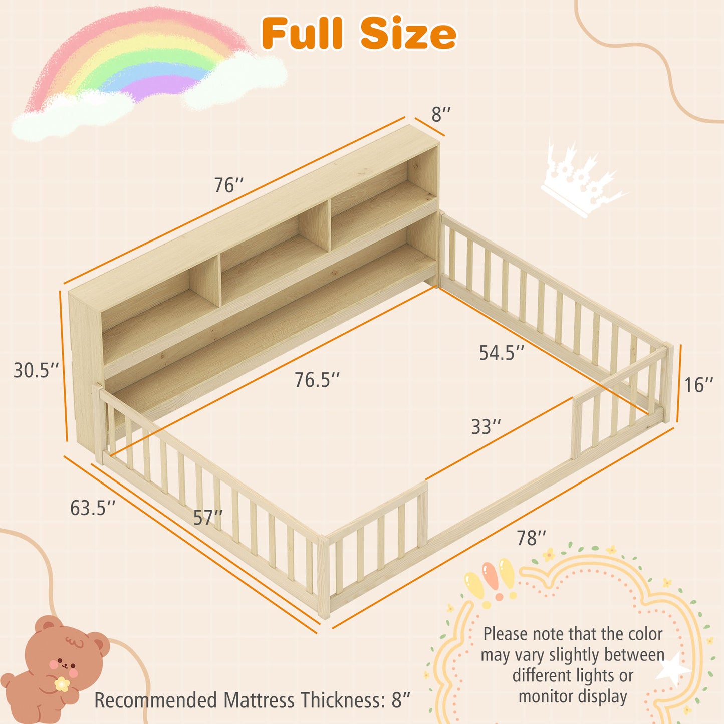 Full Size Montessori Floor Bed With Bookcase, Natural Trundle Bed Frame at Gallery Canada
