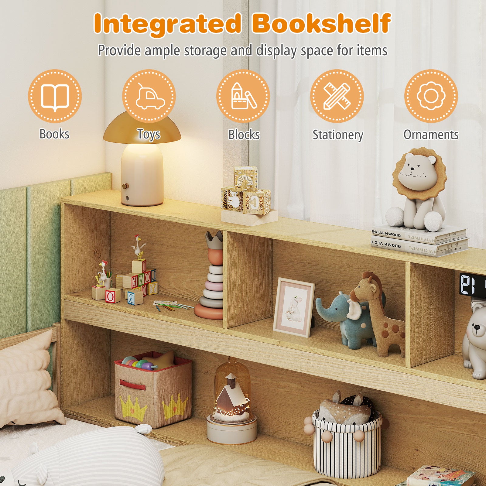 Full Size Montessori Floor Bed With Bookcase, Natural Trundle Bed Frame at Gallery Canada