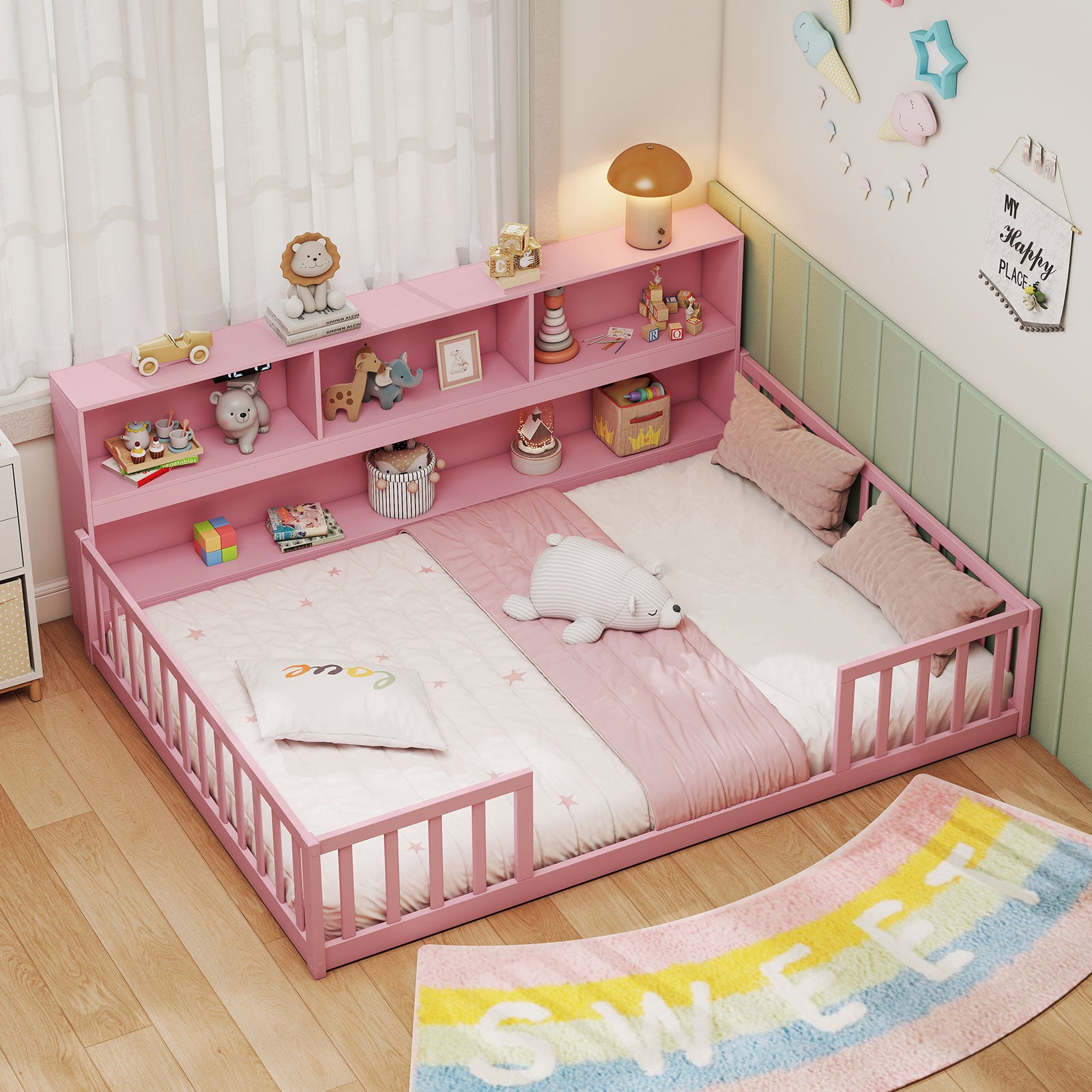 Montessori Floor Bed With Bookcase, Full Size, Pink Trundle Bed Frame at Gallery Canada