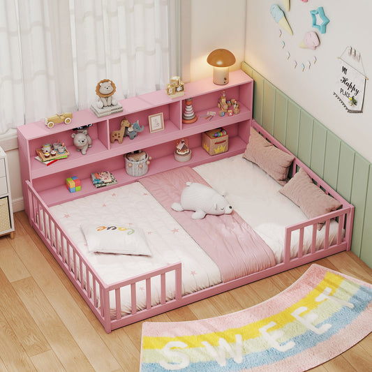 Montessori Floor Bed With Bookcase, Full Size, Pink Trundle Bed Frame Pink at Gallery Canada