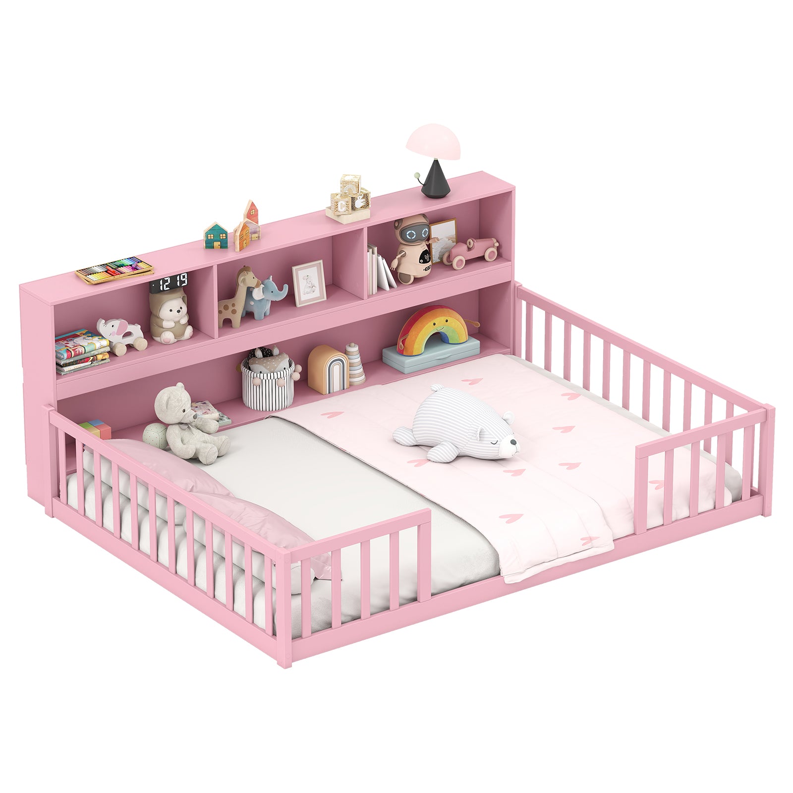 Montessori Floor Bed With Bookcase, Full Size, Pink Trundle Bed Frame at Gallery Canada