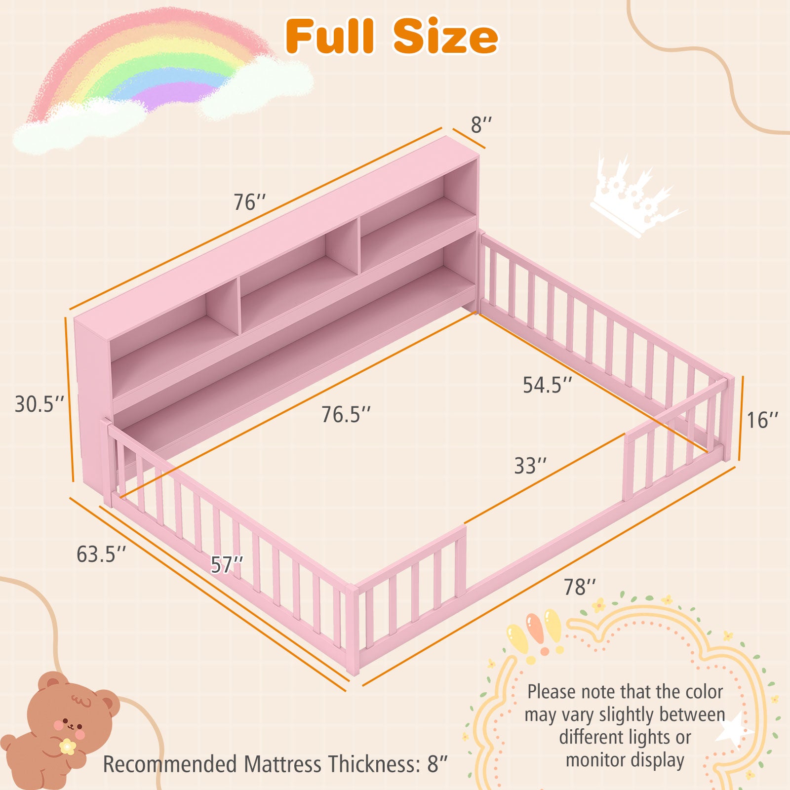 Montessori Floor Bed With Bookcase, Full Size, Pink Trundle Bed Frame at Gallery Canada