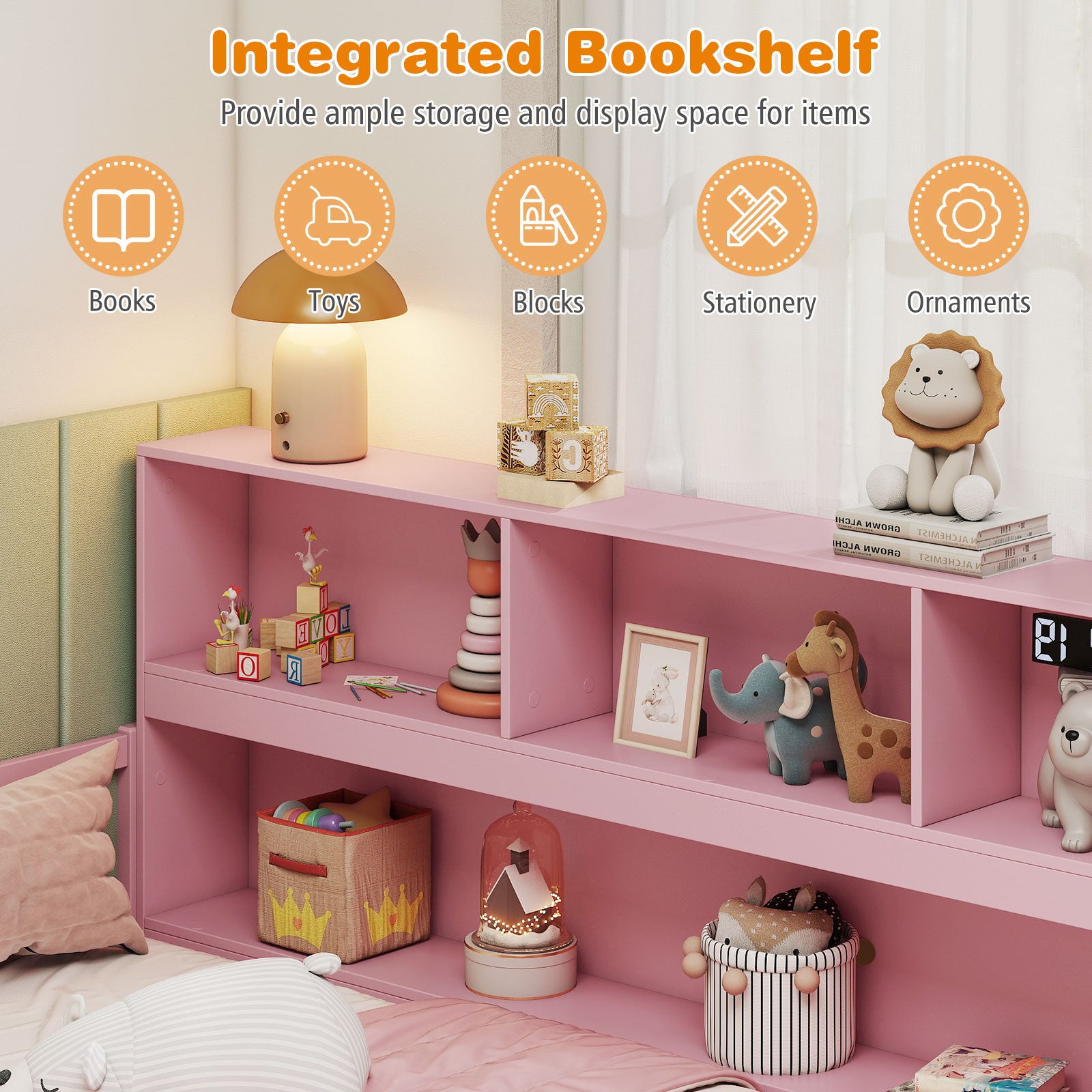 Montessori Floor Bed With Bookcase, Full Size, Pink Trundle Bed Frame at Gallery Canada