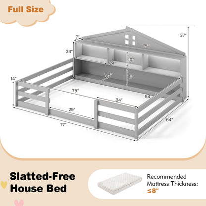 Full Size Montessori Floor Bed with Storage Compartments and Shelf, Gray Trundle Bed Frame at Gallery Canada