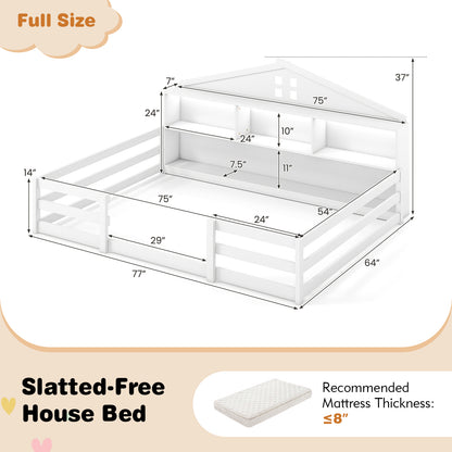 Full Size Montessori Floor Bed with Storage Compartments and Shelf, White Trundle Bed Frame at Gallery Canada