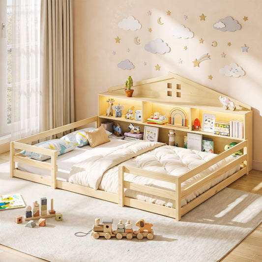 Full Size Montessori Floor Bed with Storage, Natural Trundle Bed Frame Natural at Gallery Canada
