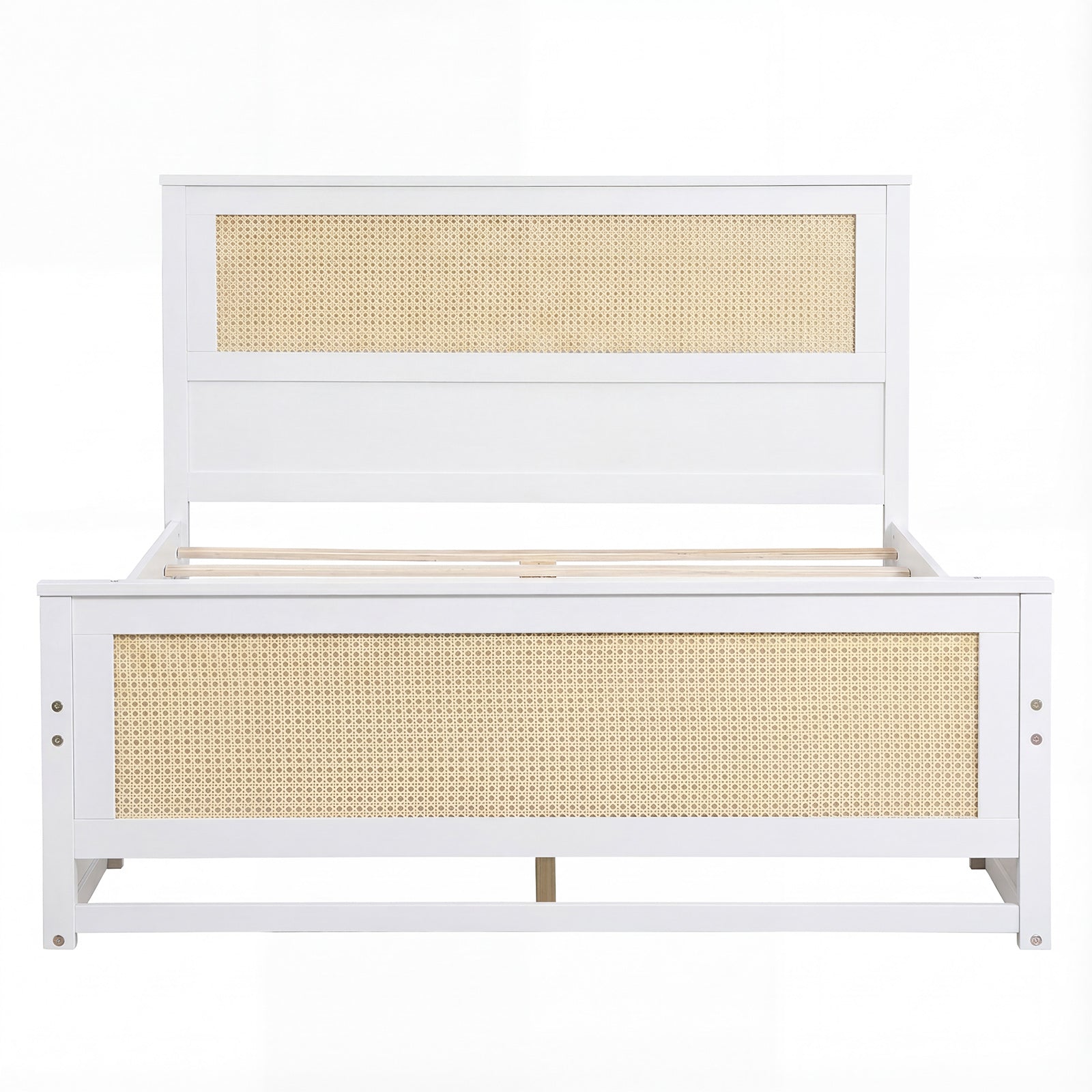 Full Size Rattan Bed Frame with Storage Drawers, White Trundle Bed Frame White at Gallery Canada