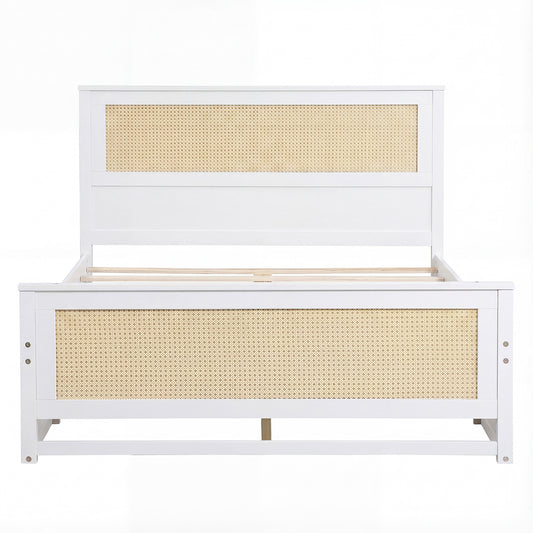 Full Size Rattan Bed Frame with Storage Drawers, White Trundle Bed Frame White at Gallery Canada