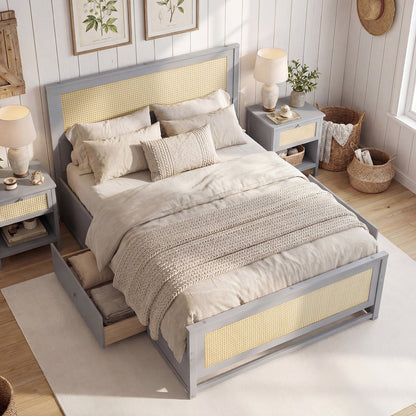 Full Size Rattan Bed Frame with Storage Drawers, Gray Trundle Bed Frame at Gallery Canada