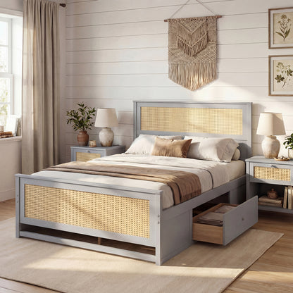 Full Size Rattan Bed Frame with Storage Drawers, Gray Trundle Bed Frame at Gallery Canada