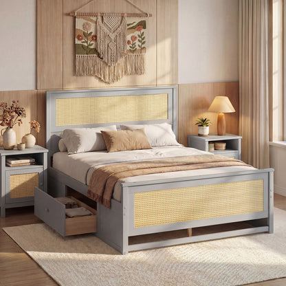 Full Size Rattan Bed Frame with Storage Drawers, Gray Trundle Bed Frame at Gallery Canada
