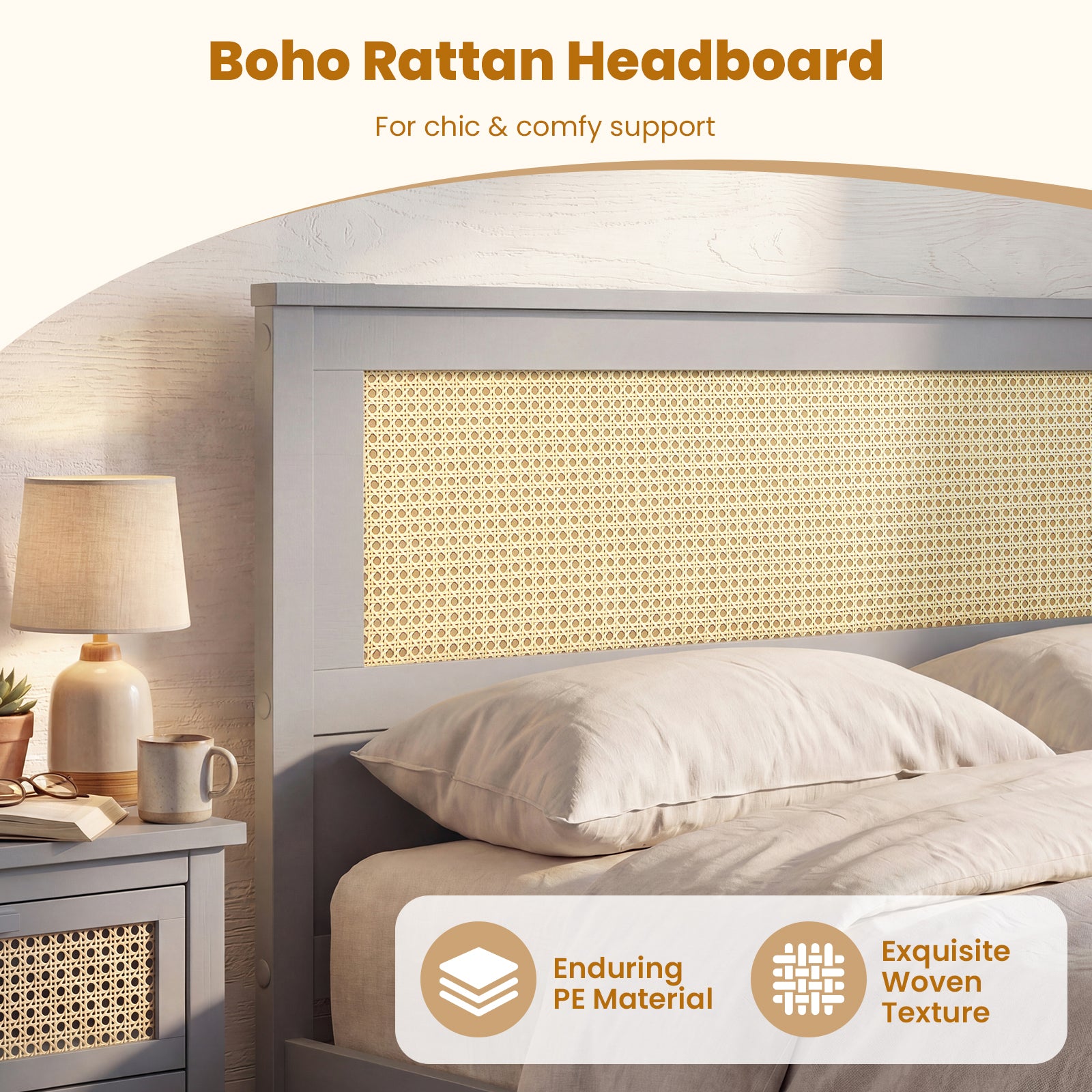 Full Size Rattan Bed Frame with Storage Drawers, Gray Trundle Bed Frame at Gallery Canada