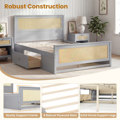 Full Size Rattan Bed Frame with Storage Drawers, Gray Trundle Bed Frame at Gallery Canada