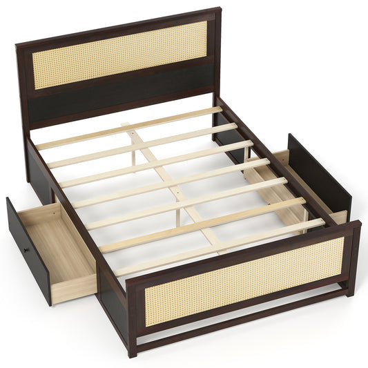 Full Size Rattan Bed Frame with Storage Drawers, Rustic Brown Trundle Bed Frame Rustic Brown at Gallery Canada