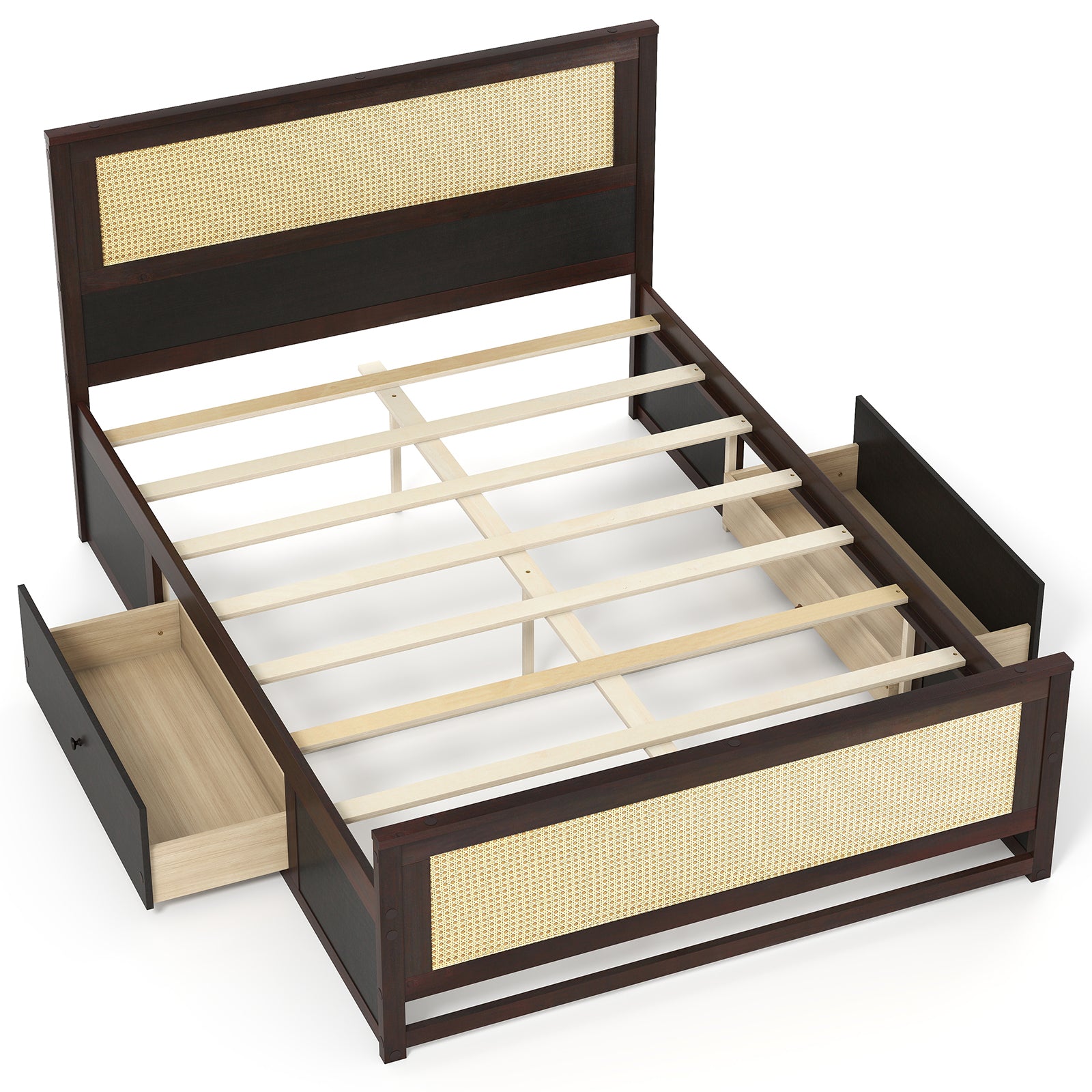 Full Size Rattan Bed Frame with Storage Drawers, Rustic Brown Trundle Bed Frame Rustic Brown at Gallery Canada