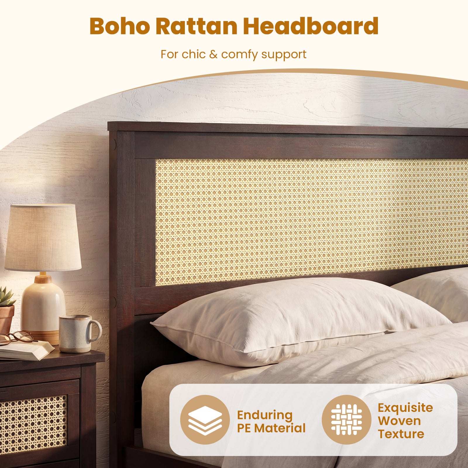 Full Size Rattan Bed Frame with Storage Drawers, Rustic Brown Trundle Bed Frame at Gallery Canada