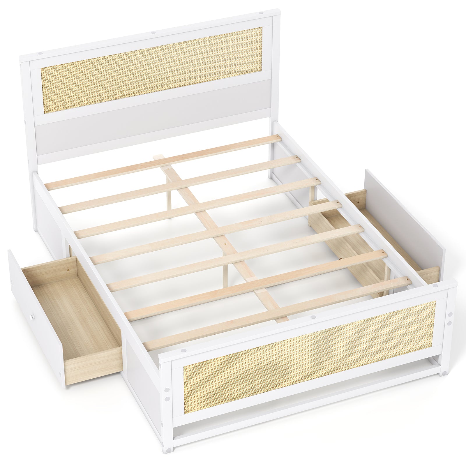 Full Size Rattan Bed Frame with Storage Drawers, White Trundle Bed Frame at Gallery Canada
