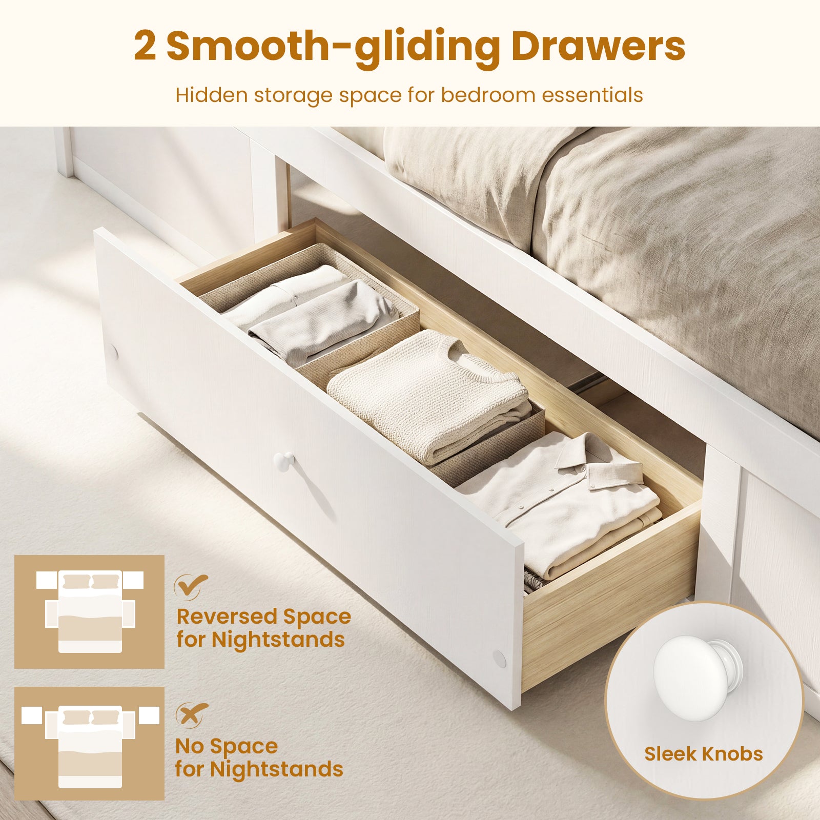 Full Size Rattan Bed Frame with Storage Drawers, White Trundle Bed Frame at Gallery Canada