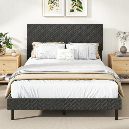 Full Size Velvet Bed Frame Upholstered Platform Bed with Chevron Headboard Gray Simple Bed Frame at Gallery Canada