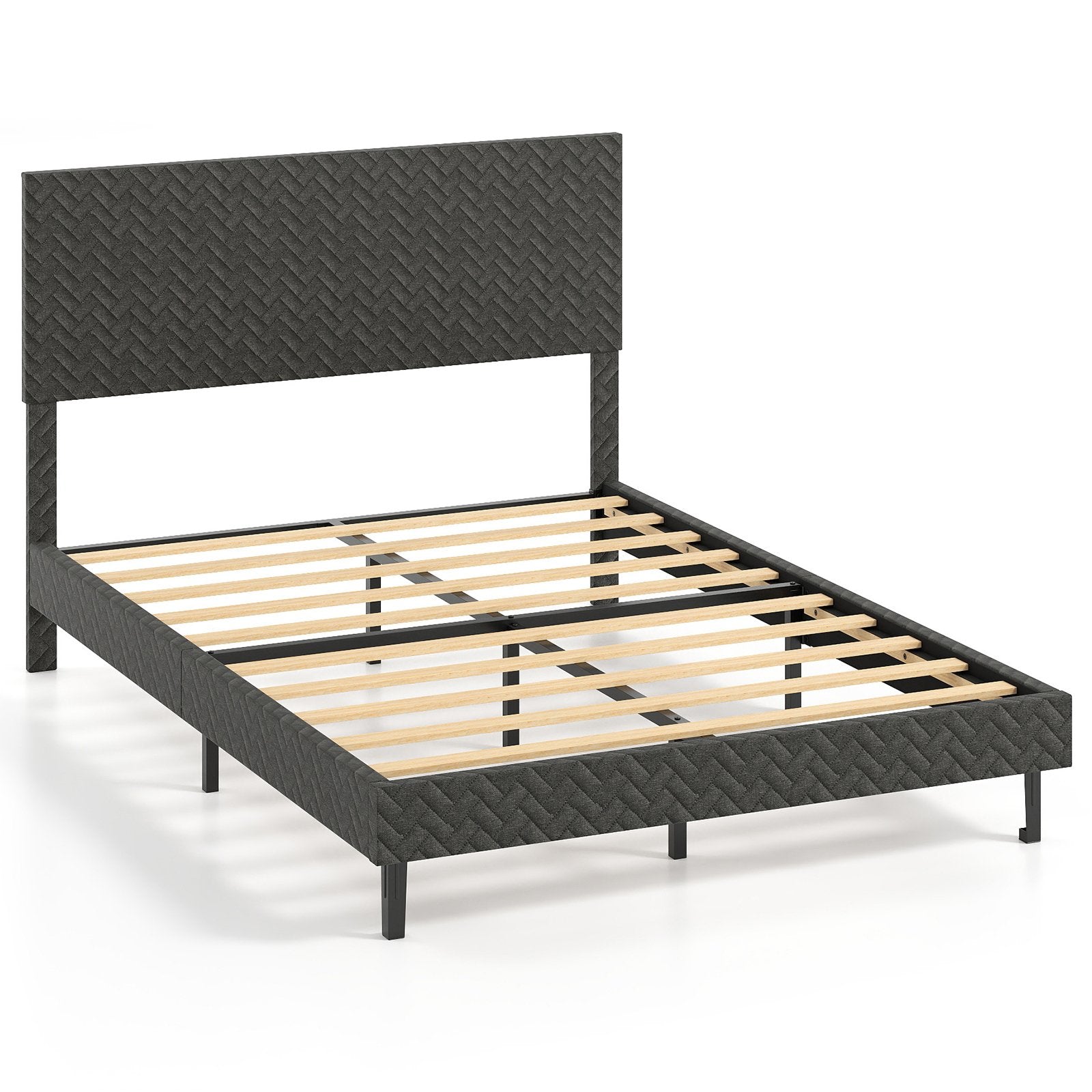 Full Size Velvet Bed Frame Upholstered Platform Bed with Chevron Headboard Gray Simple Bed Frame Options at Gallery Canada