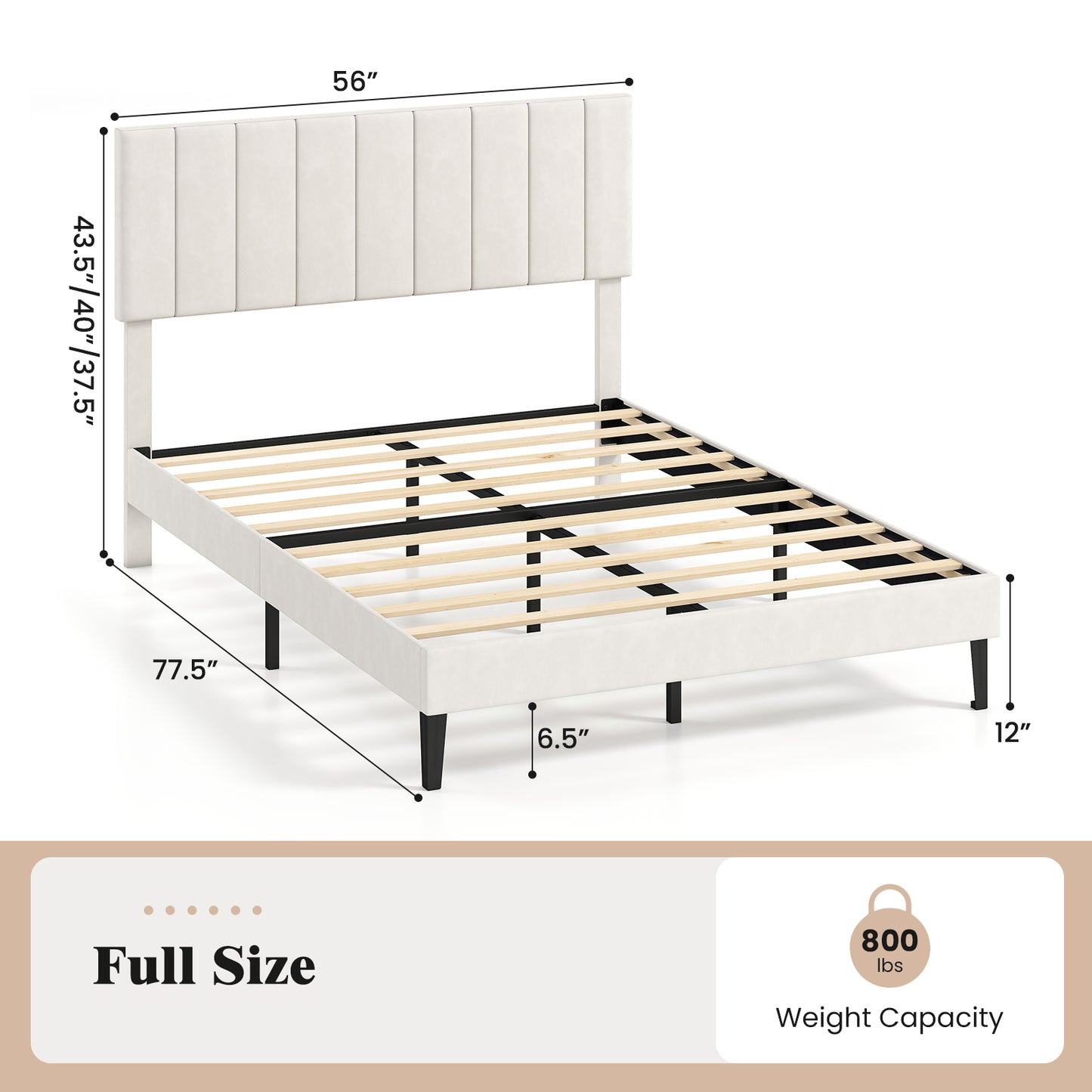 Full Size Velvet Upholstered Platform Bed Frame