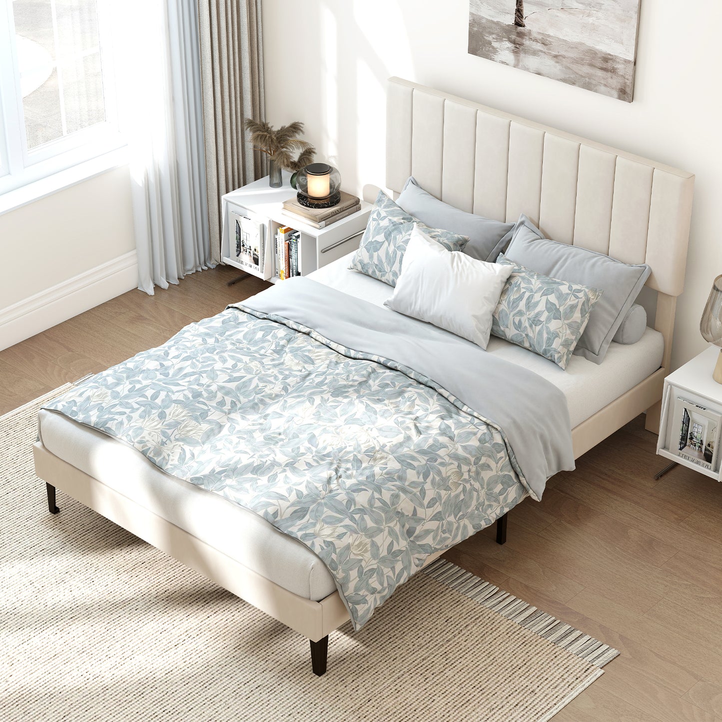 Full Size Velvet Upholstered Platform Bed Frame