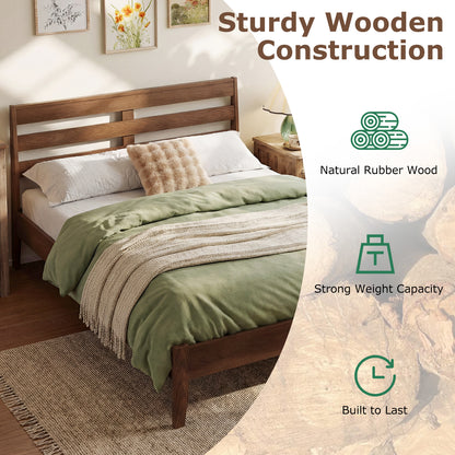 Full Size Wood Platform Bed Frame, Slat Headboard, Brown Simple Bed Frame at Gallery Canada
