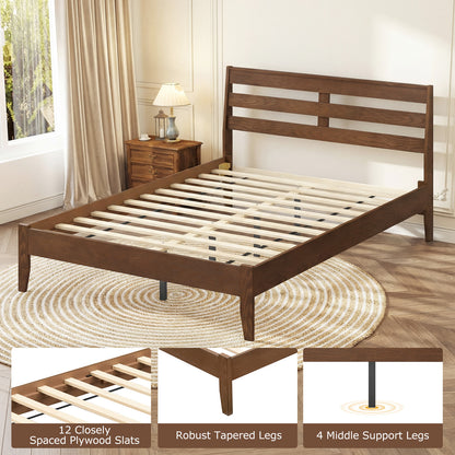 Full Size Wood Platform Bed Frame, Slat Headboard, Brown Simple Bed Frame at Gallery Canada