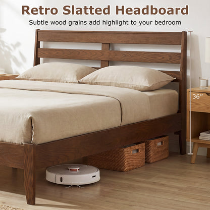 Full Size Wood Platform Bed Frame, Slat Headboard, Brown Simple Bed Frame at Gallery Canada