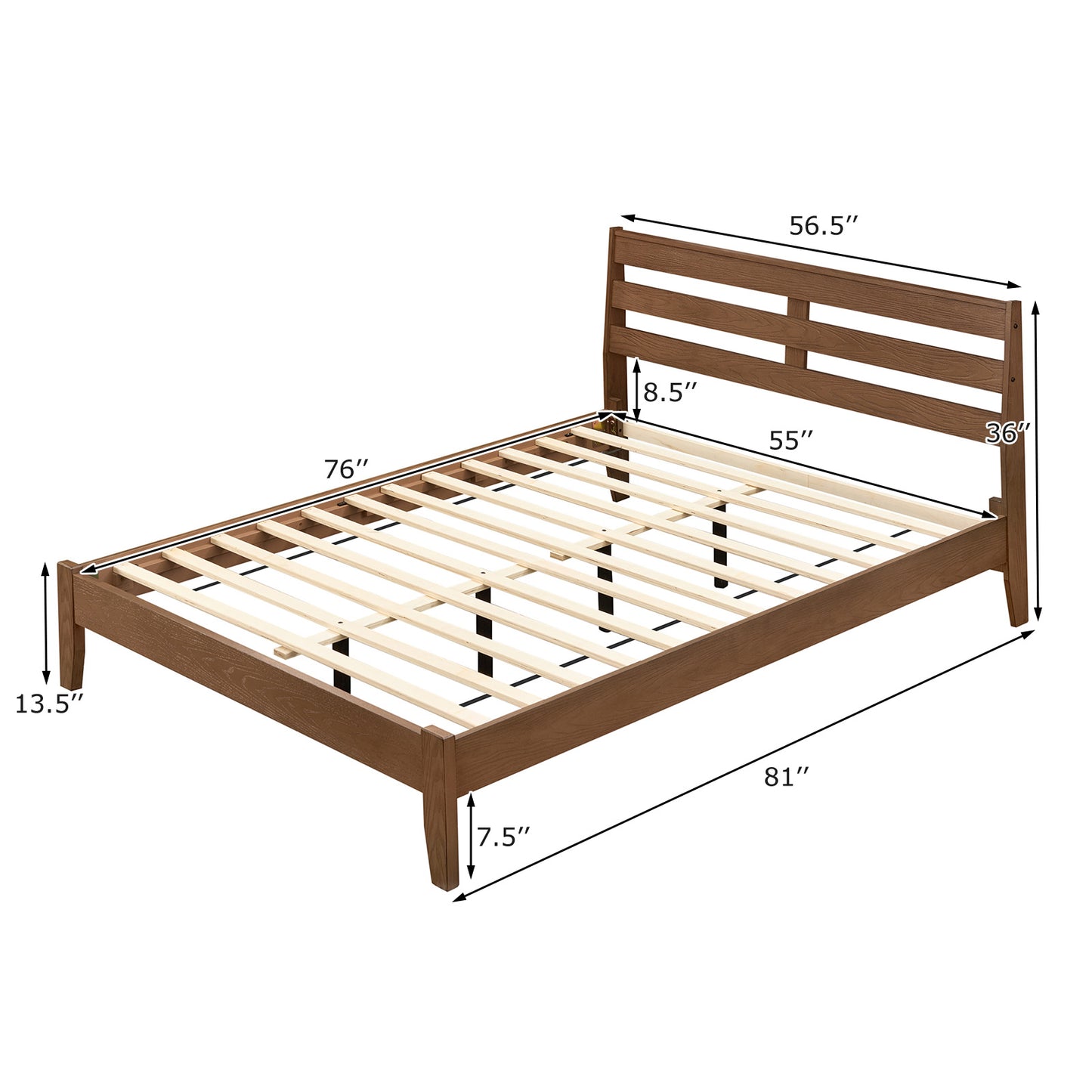 Full Size Wood Platform Bed Frame, Slat Headboard, Brown Simple Bed Frame at Gallery Canada