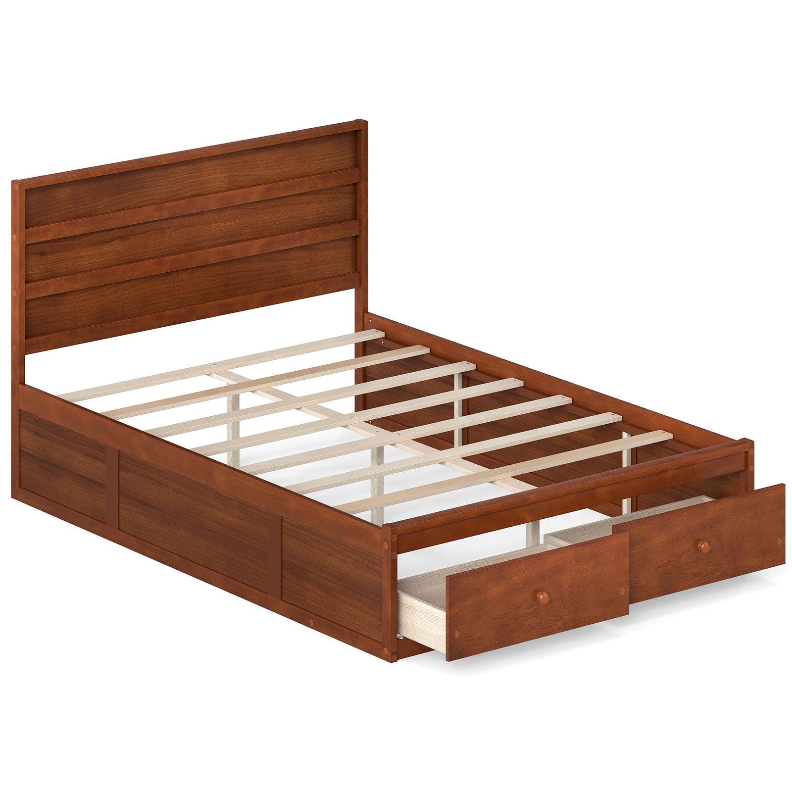 Full Size Wooden Platform Bed Frame with Drawers, Walnut Simple Bed Frame at Gallery Canada