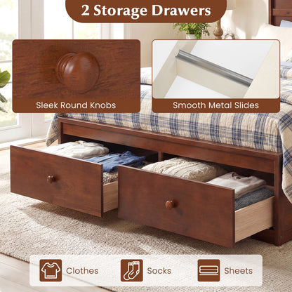 Full Size Wooden Platform Bed Frame with Drawers, Walnut Simple Bed Frame at Gallery Canada