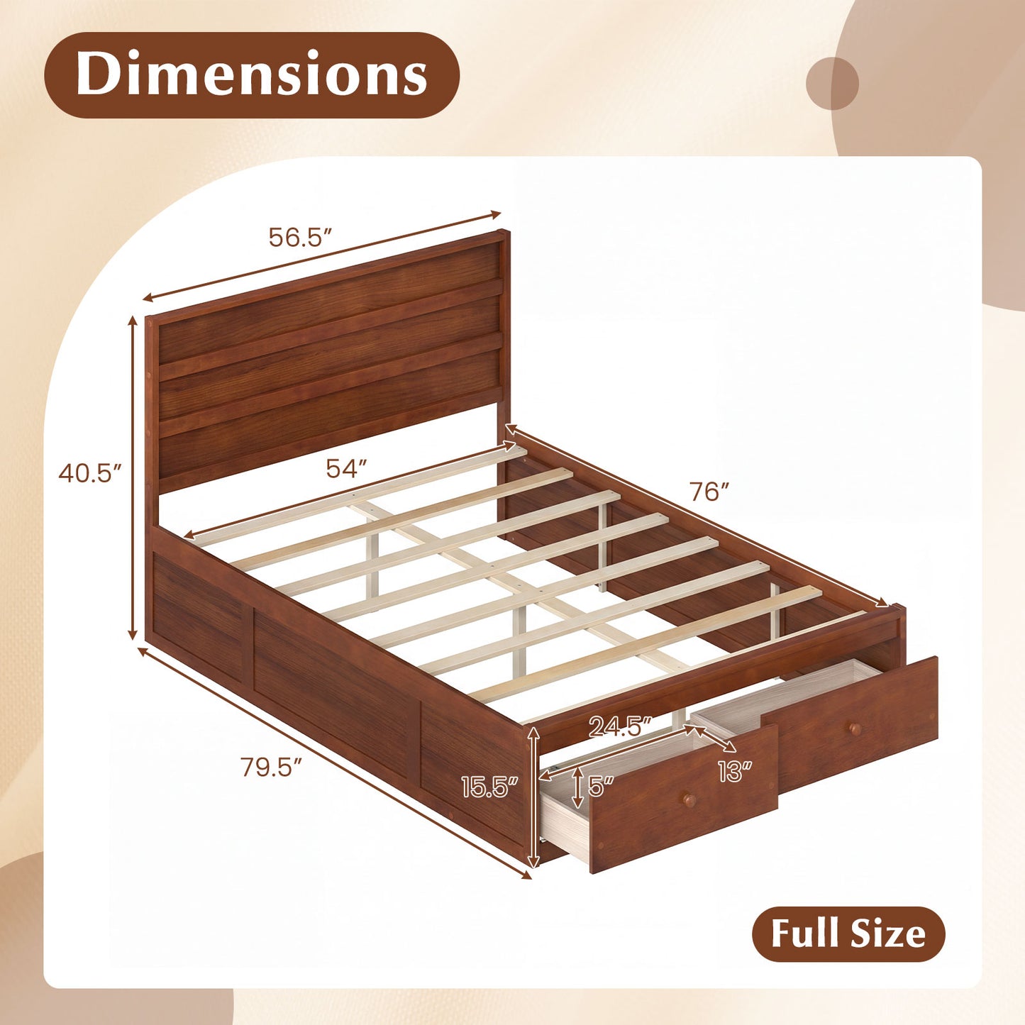 Full Size Wooden Platform Bed Frame with Drawers, Walnut Simple Bed Frame at Gallery Canada