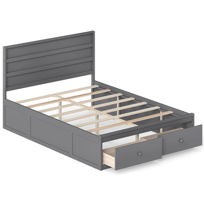 Full Size Wooden Platform Bed with Storage Drawers, Gray Simple Bed Frame Gray at Gallery Canada