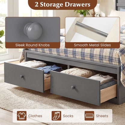 Full Size Wooden Platform Bed with Storage Drawers, Gray Simple Bed Frame at Gallery Canada