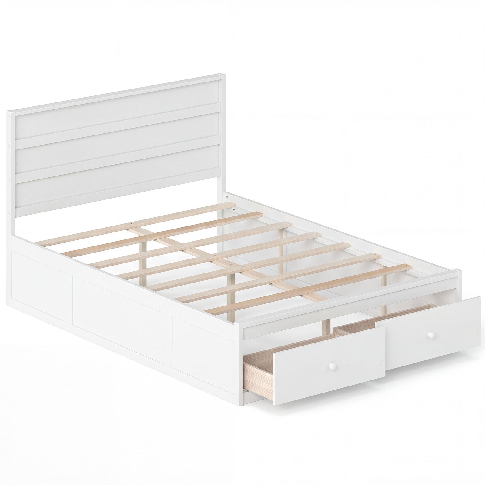 Full Size Wooden Platform Bed With Storage Drawers, White Simple Bed Frame White at Gallery Canada