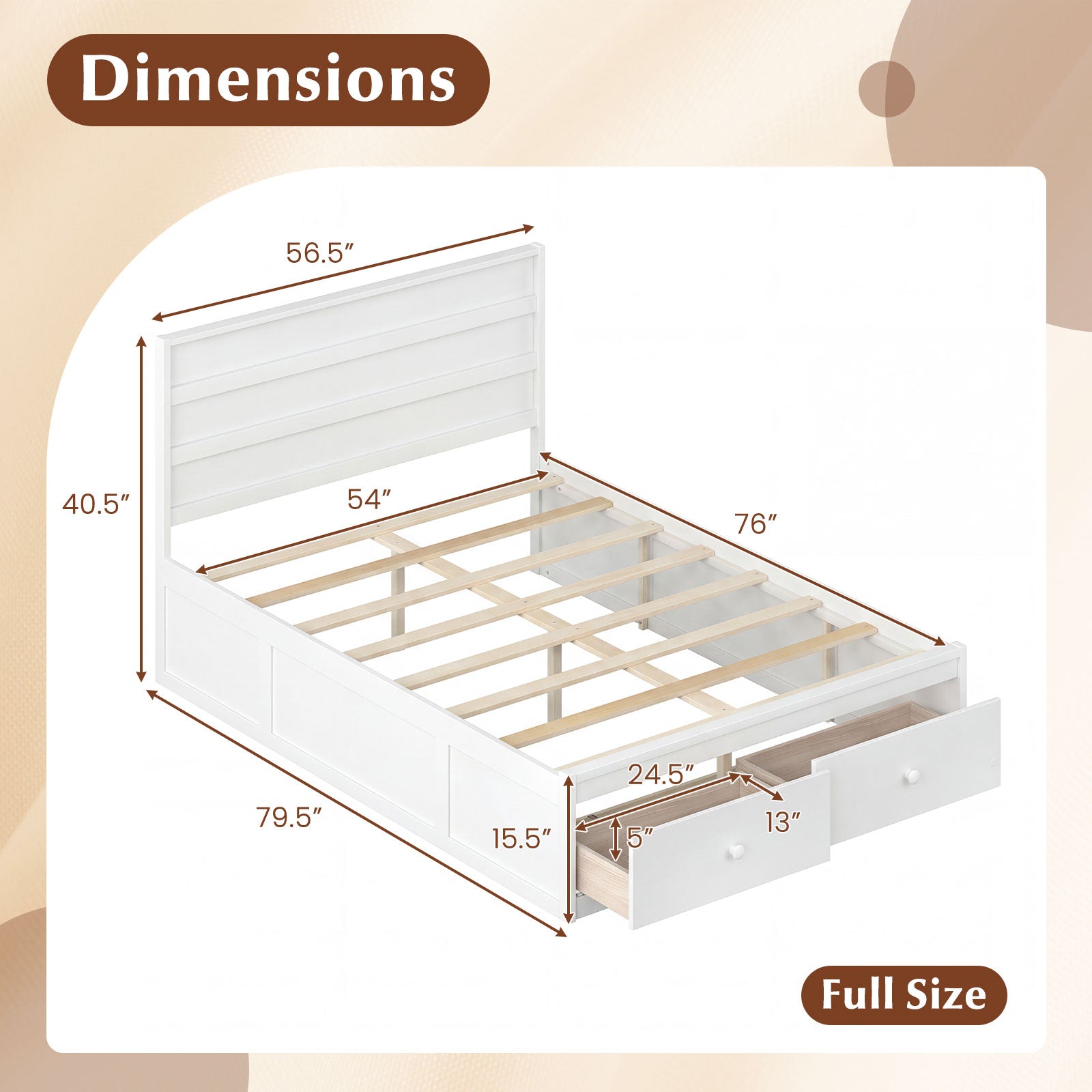 Full Size Wooden Platform Bed With Storage Drawers, White Simple Bed Frame at Gallery Canada