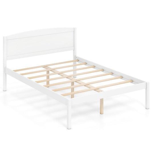 Full Size Wooden Platform Bed, Curved Headboard, White Beds & Bed Frames White at Gallery Canada