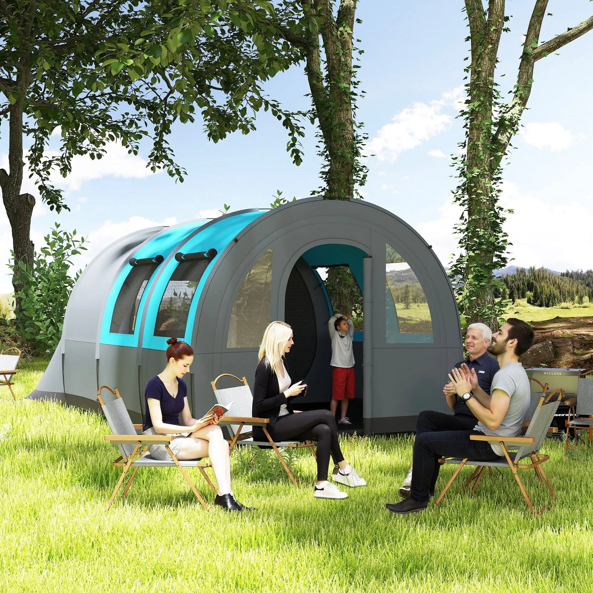 5-6 Person Camping Tent, Living Room Bedroom, 3000mm Waterproof, Grey Blue Camping Tents at Gallery Canada