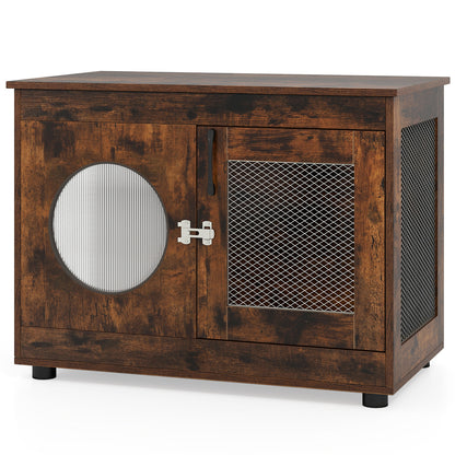 Furniture Style Dog Crate for Small and Medium Dogs with Translucent Window and Lockable Door, Rustic Brown Cat Houses at Gallery Canada